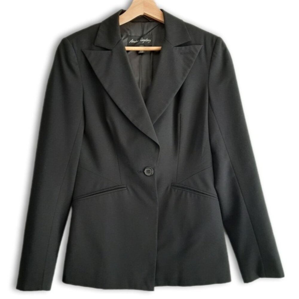SANDRA ANGELOZZI Single Button Closure Classic Blazer Jacket Black Sz 4